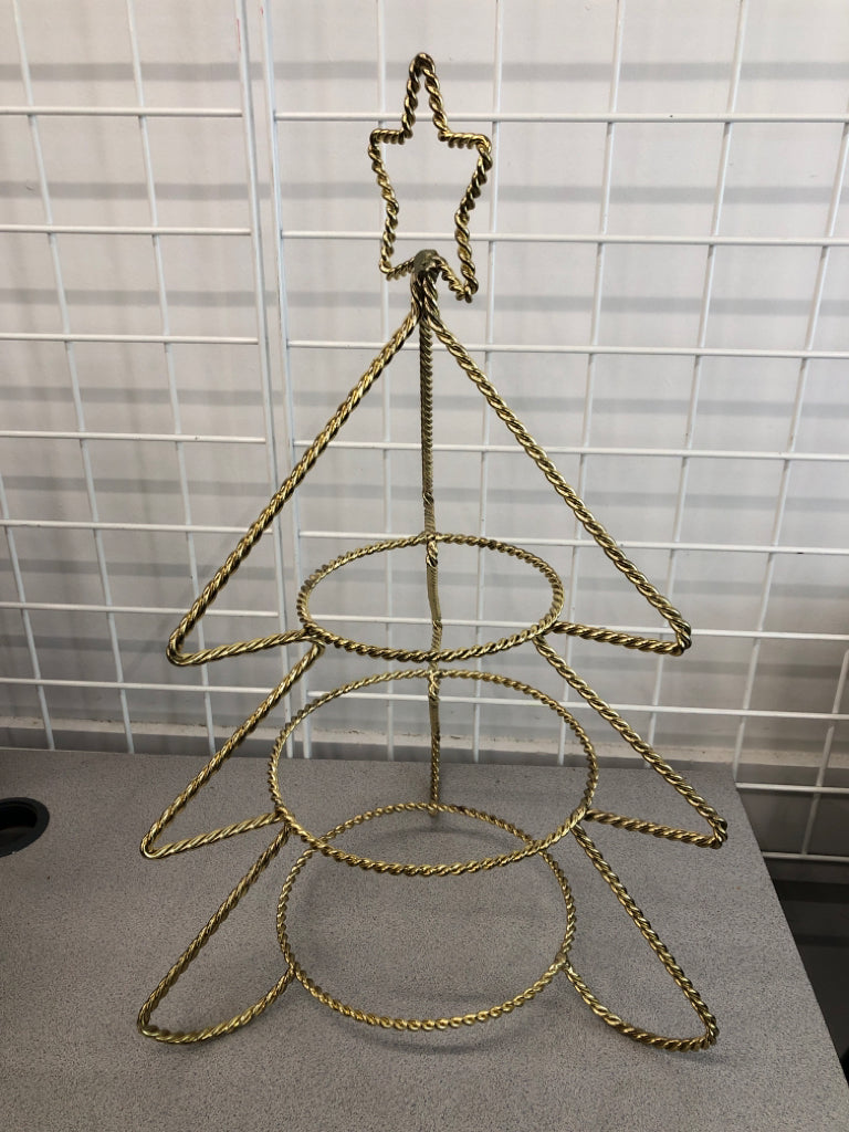 3 TIER GOLD CHRISTMAS TREE PLATE DISPLAY.