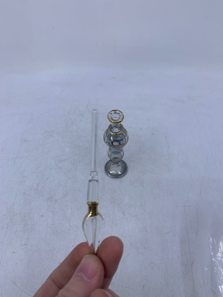 VERY DELICATE PERFUME BOTTLE BLUE W/ GOLD DETAILS.