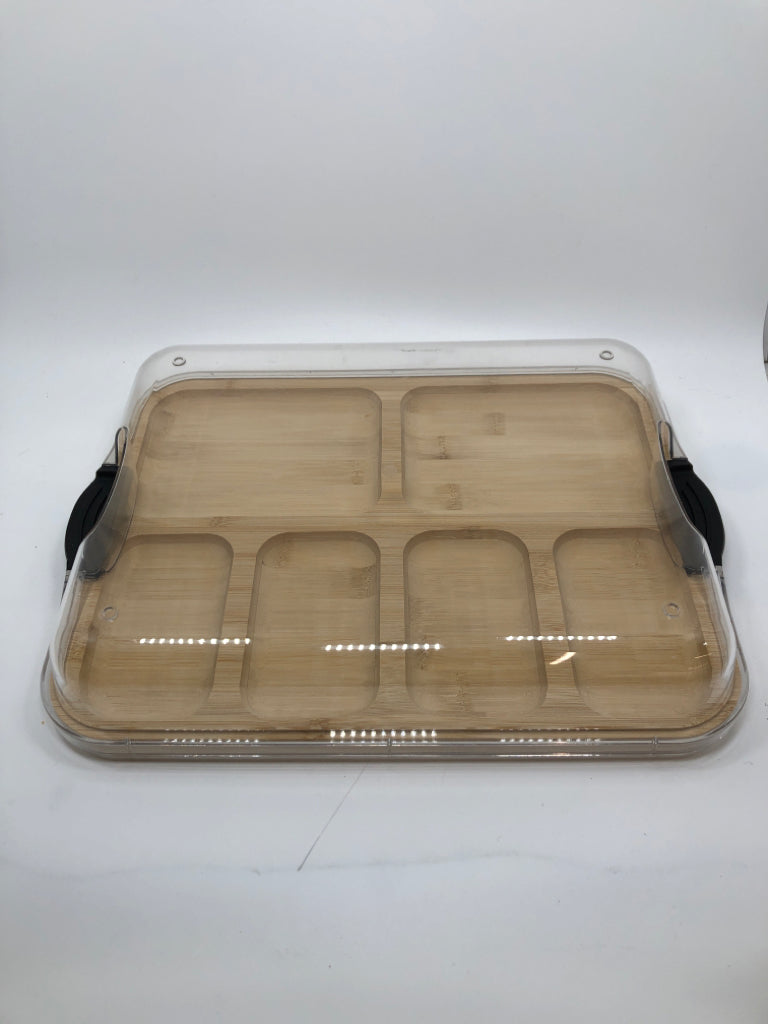 6 SECTION BAMBOO TRAY W/LID.
