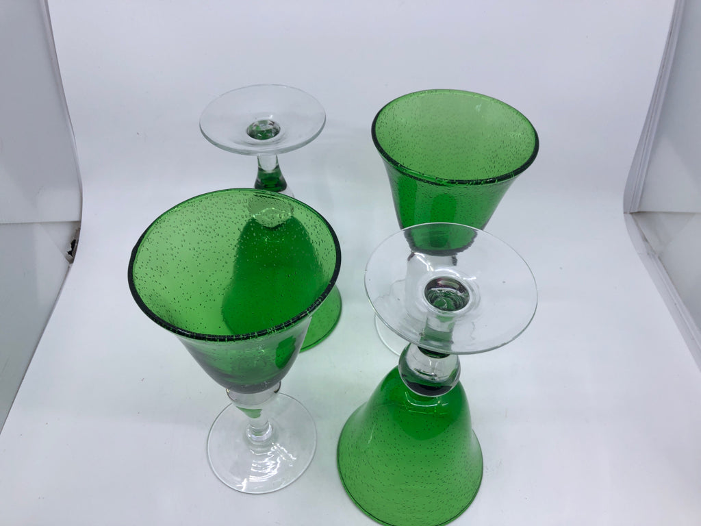 4 LARGE GREEN WINE GLASS GOBLETS.
