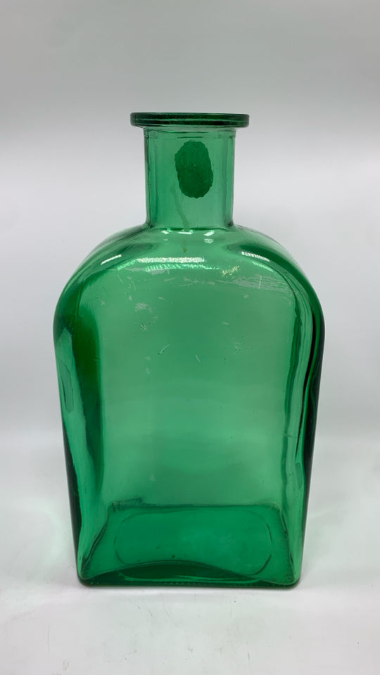 LARGE GREEN RECYCLED GLASS BOTTLE VASE.