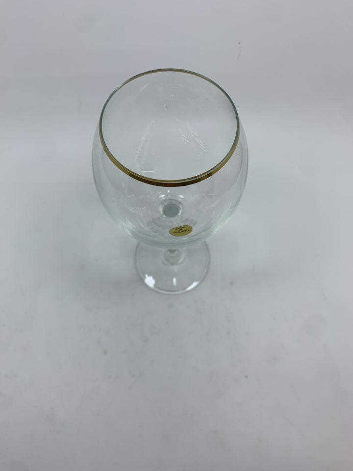 NIB 6PC LUCERNE GLASS GOBLETS W/GOLD RIM.