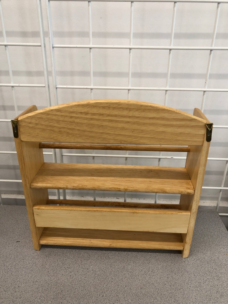 HANGING 2 TIER LIGHT OAK WOOD SHELF.