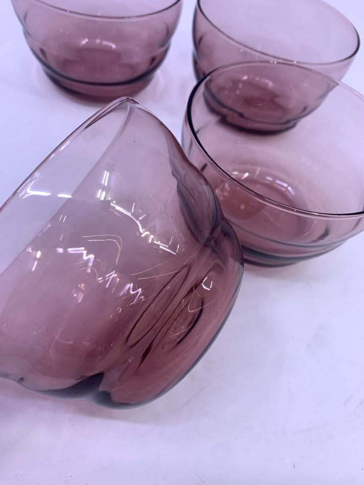 4 RIBBED PURPLE BOWLS.