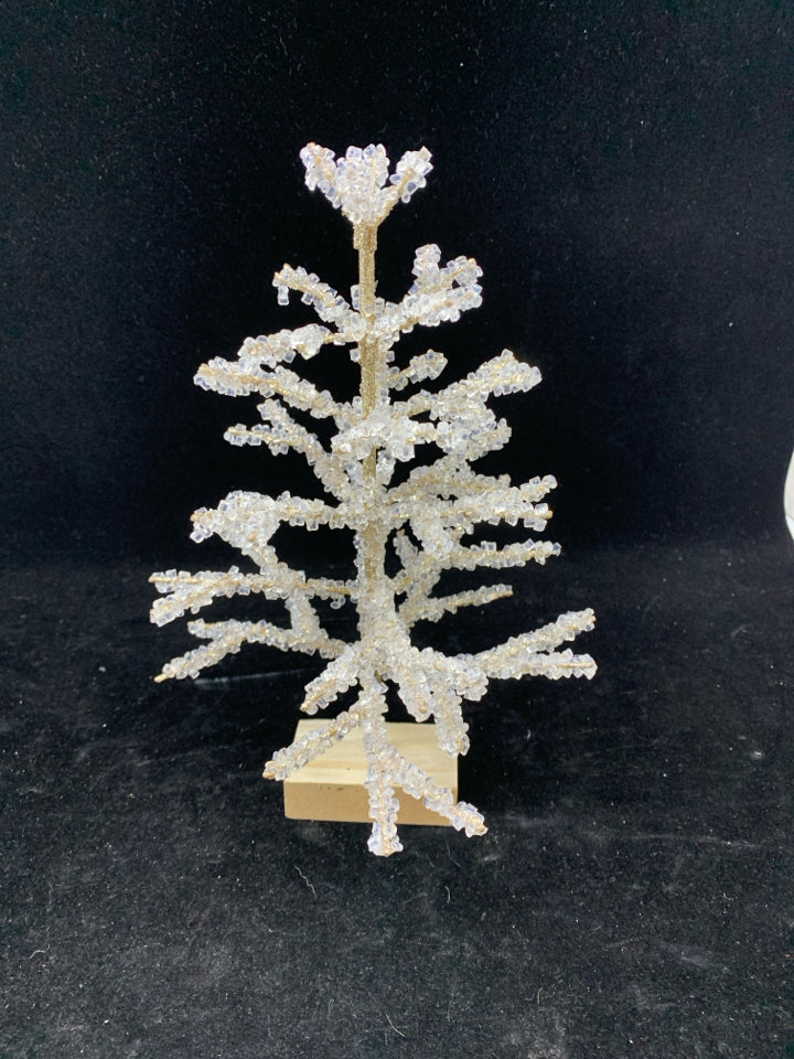 BEAD ICICLE TREE W/GOLD WIRE BRANCHES ON WOOD BLOCK ASHLAND.