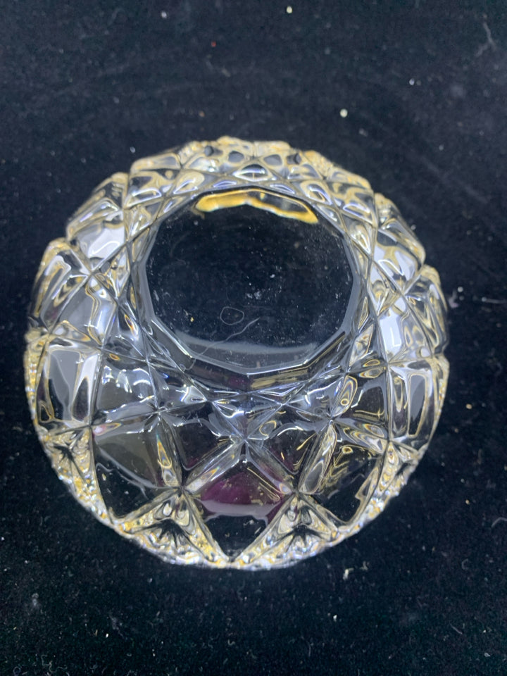 GOLD RIMMED CUT GLASS DISH.
