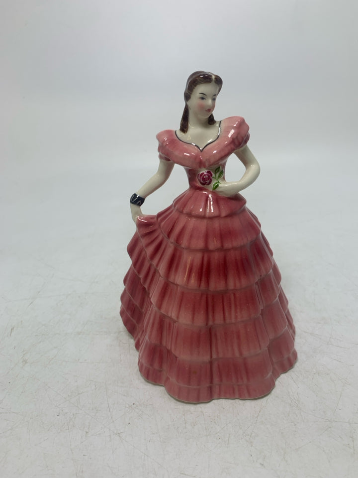 GOLDCREST CERAMICS BRUNETTE WOMAN IN PINK DRESS.