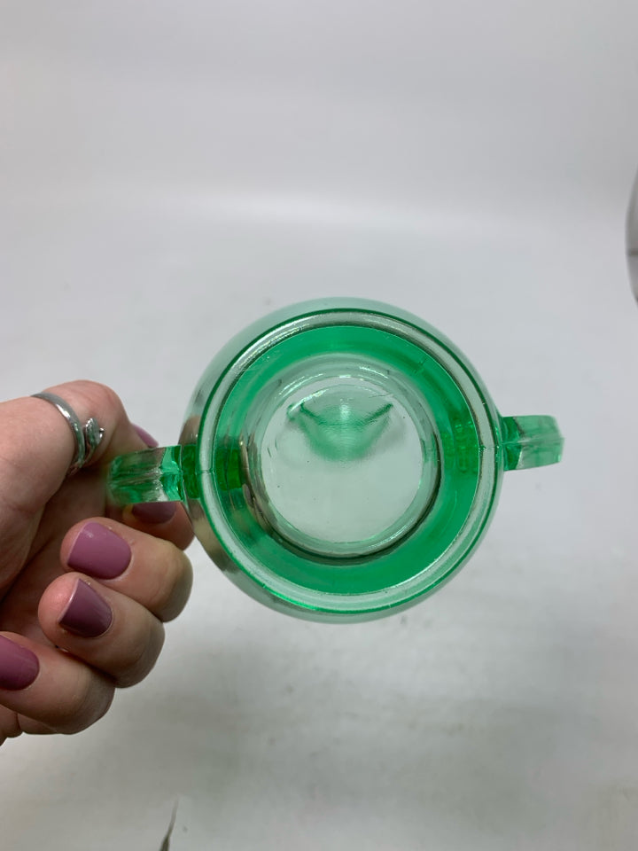 VTG GREEN DEPRESSION GLASS FOOTED SUGAR/CREAMER.