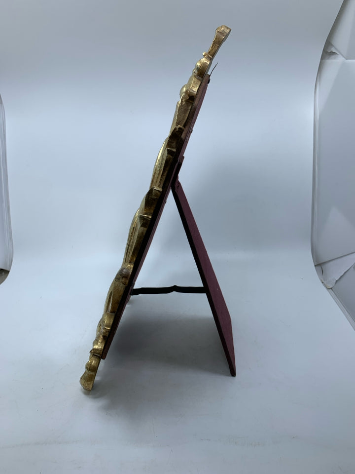 VTG BAROQUE STYLE ORNATE GOLD STANDING TABLE TOP VANITY MIRROR SYROCO WOOD.