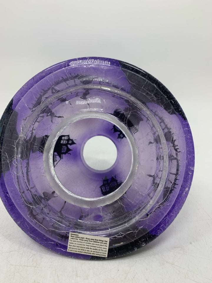 HAUNTED HOUSE PURPLE GLASS CANDLE SHADE.