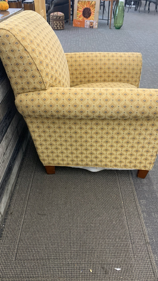 GOLD WITH BLUE ACCENTS ARM CHAIR.