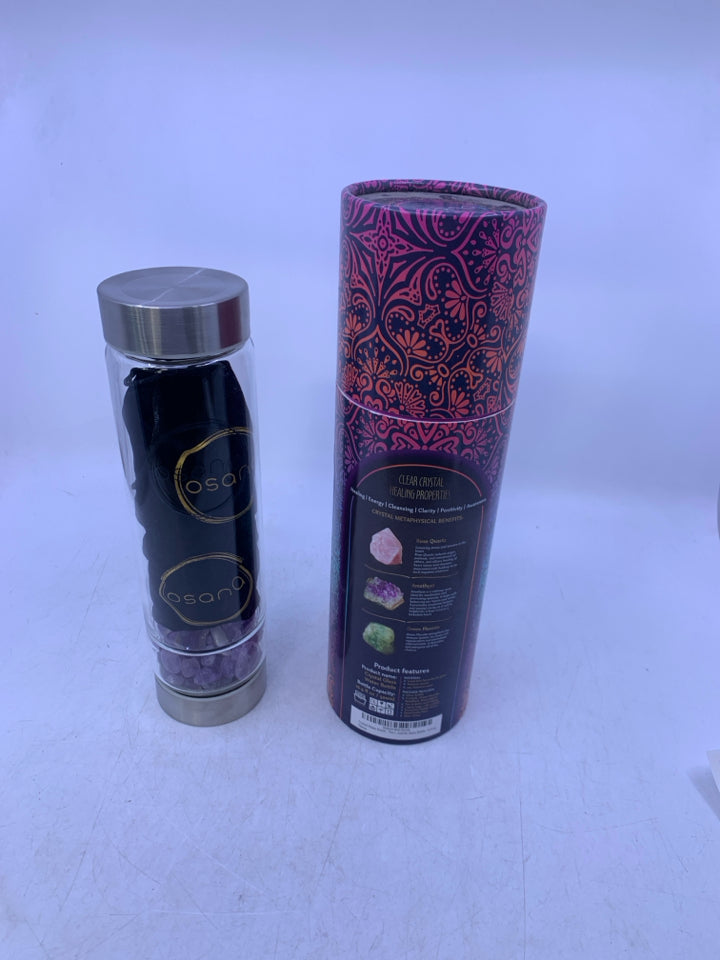 NIB CRYSTAL WATER BOTTLE W/ 3 CHANGEABLE HEALING CRYSTALS.