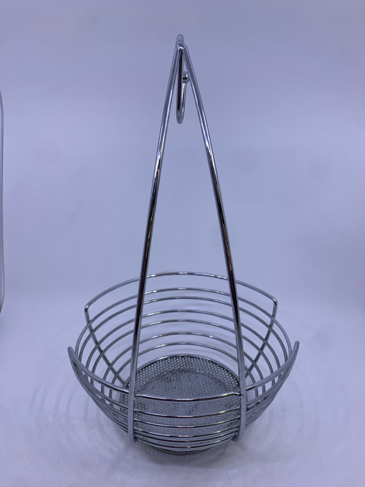 SILVER METAL FRUIT BASKET W BANANA HOOK.