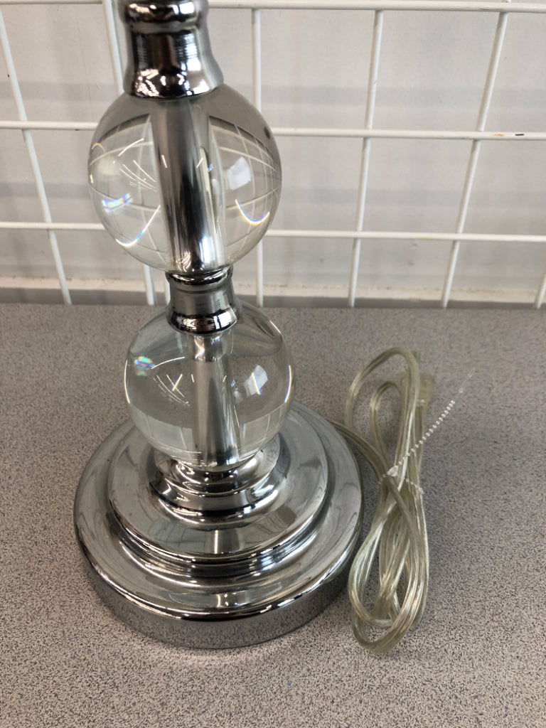 STACKED GLASS BALL LAMP W/BARREL SHADE.