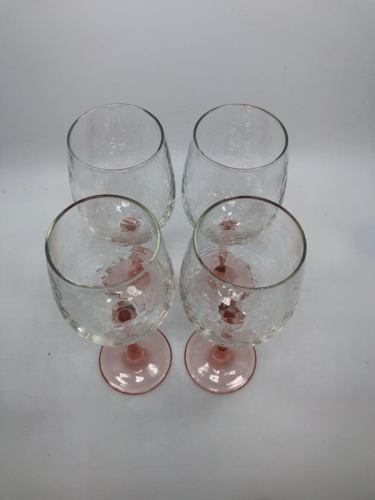 4 PRESSED GLASS PINK WINE GLASSES.