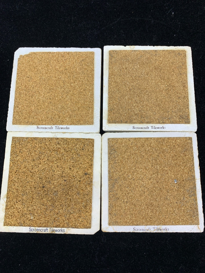 4 ROAD ISLAND THEME STONE SQUARE COASTERS.