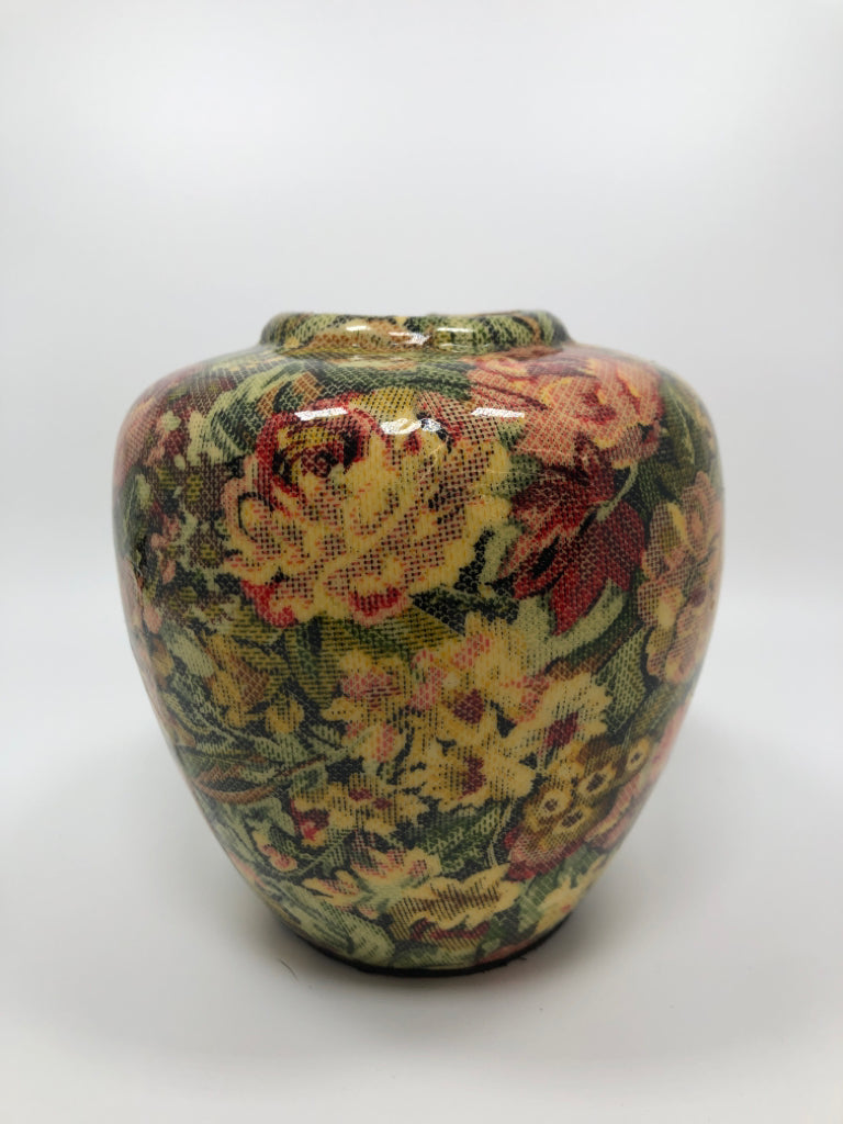 FLORAL PATCHWORK DECOUPAGE VASE.