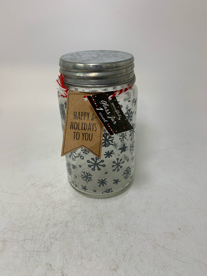 SNOWFLAKE JAR W/ GALVANIZED LID.