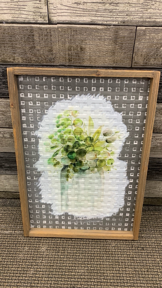 PAINTED GREENERY ON FRAMED TIN.