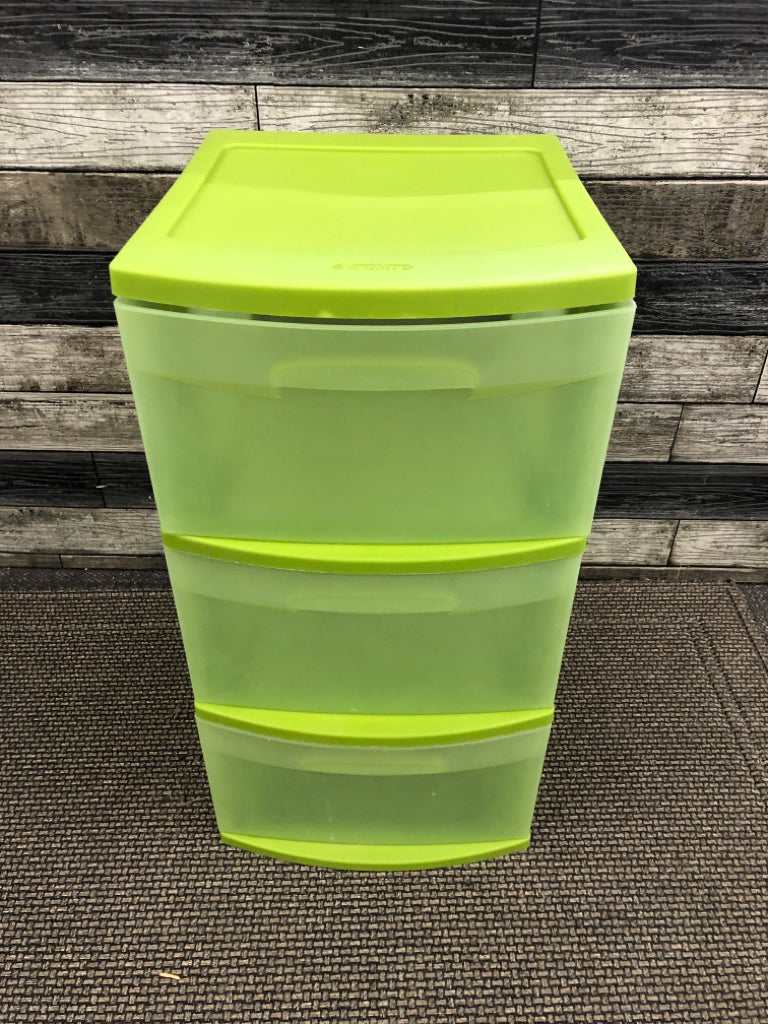 GREEN STERILITE PLASTIC 3 DRAWER STORAGE.