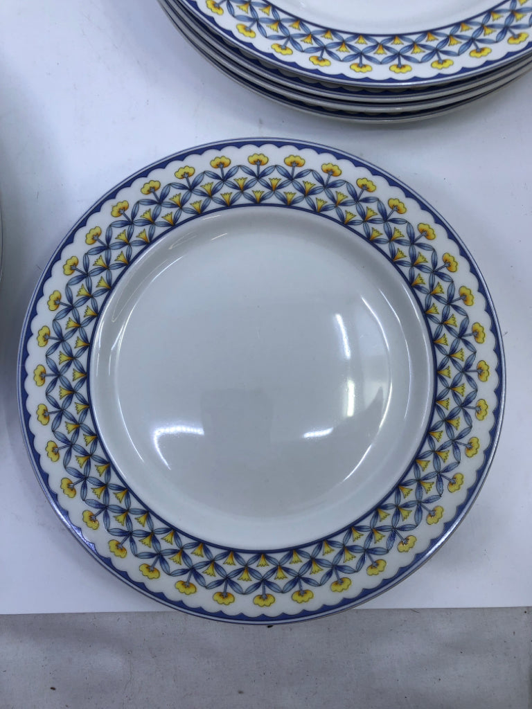 12PC BLUE, YELLOW FLORAL FARBERWARE DISH SET.