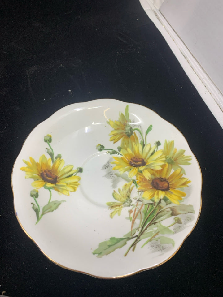 VTG WHITE W/YELLOW BROWN EYED SUSAN TEA CUP & SAUCER-ROYAL STANDARD
