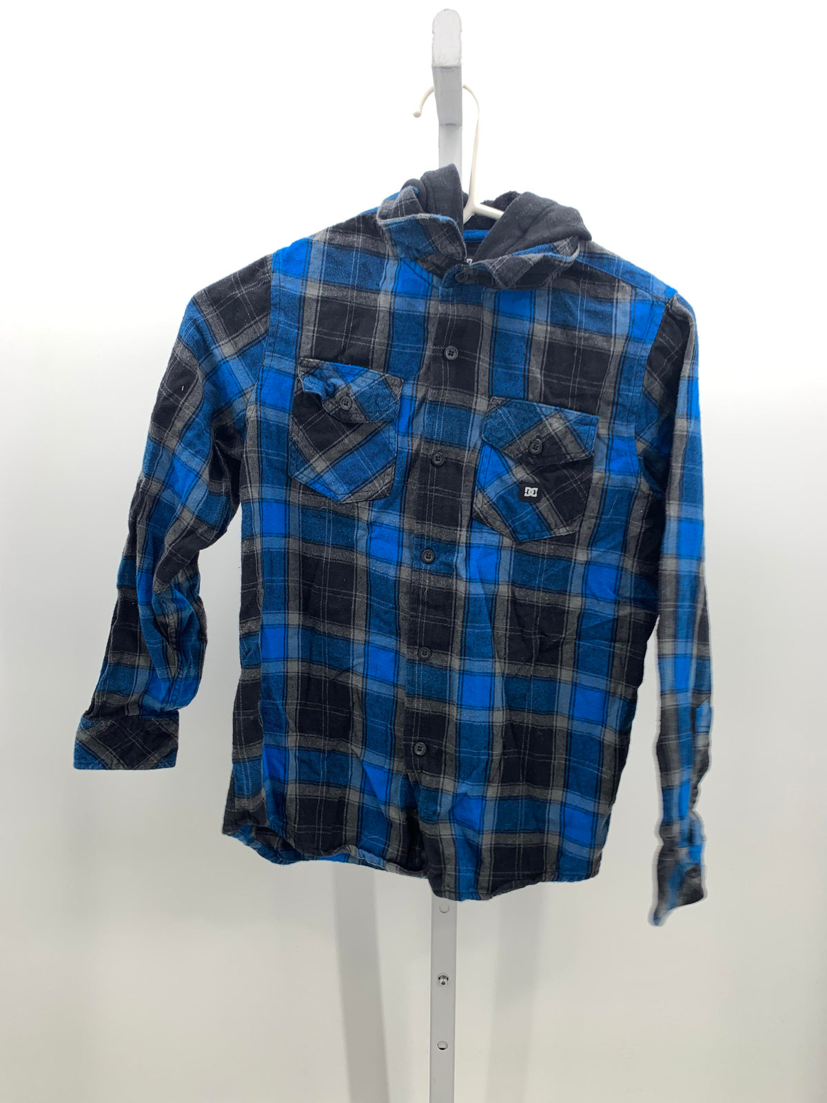 BLUE GREY PLAID HOODED
