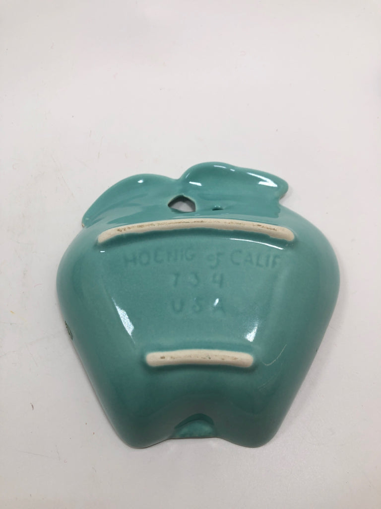 4 VTG HOENIG AQUA APPLE SHAPED CERAMIC DISHES.