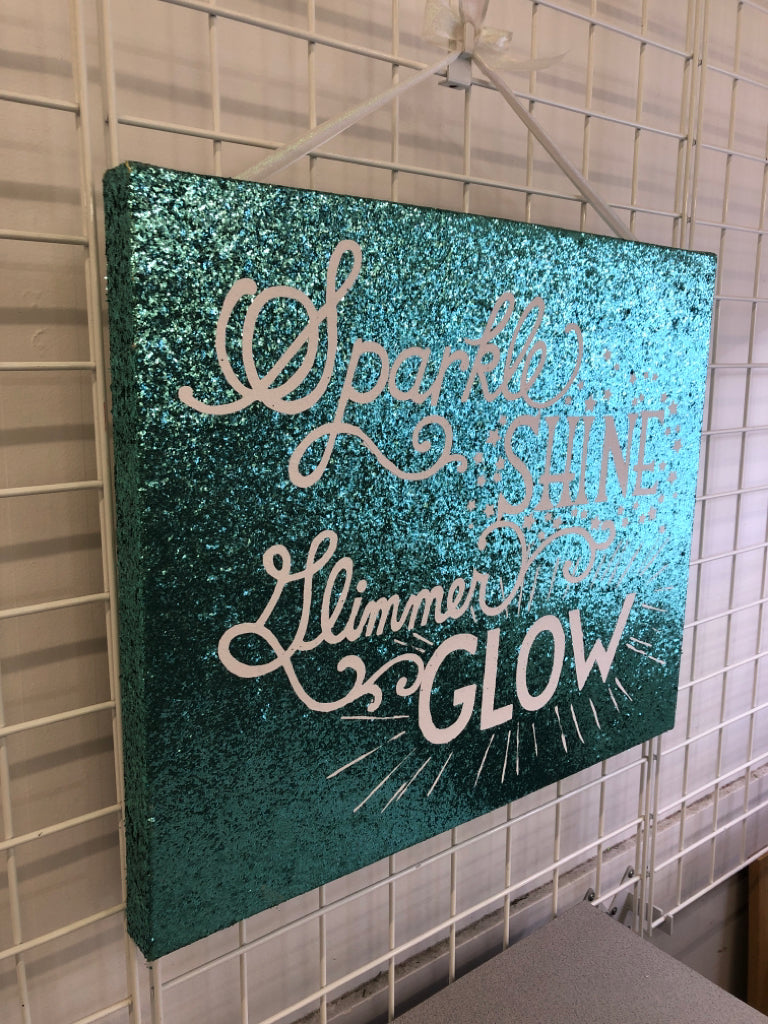 TEAL SPARKLE SHINE GLIMMER GLOW WALL ART W/RIBBON.
