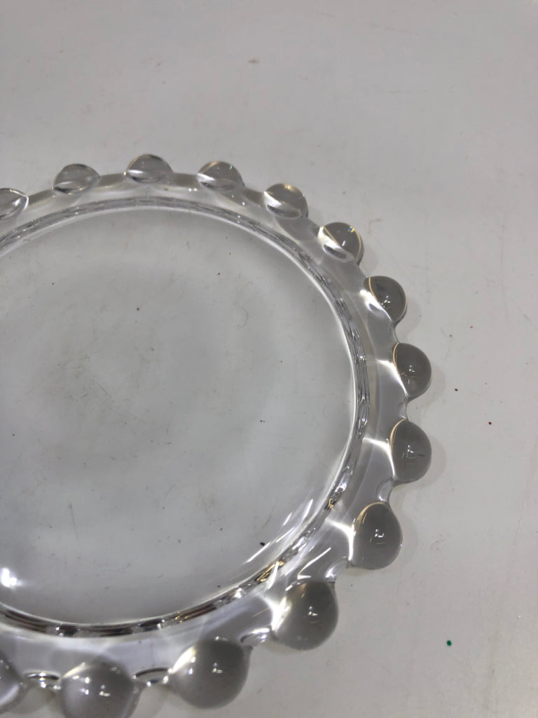 BEADED RIM GLASS CANDLE PLATE.