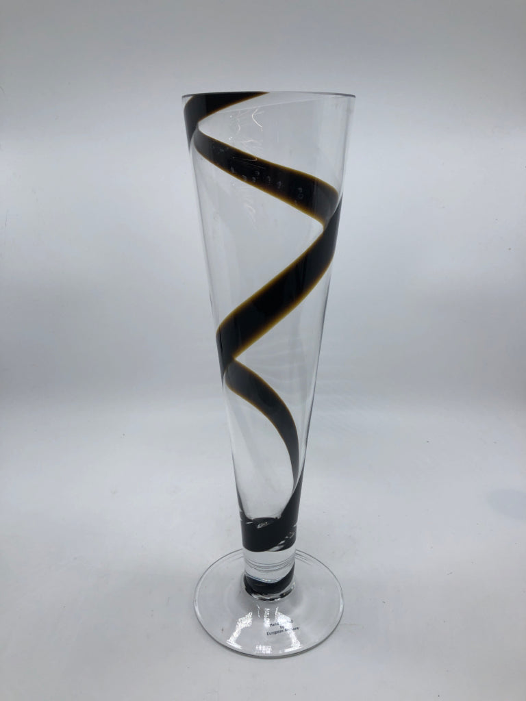 DRK BROWN SWIRL EUROPEAN GLASS VASE.