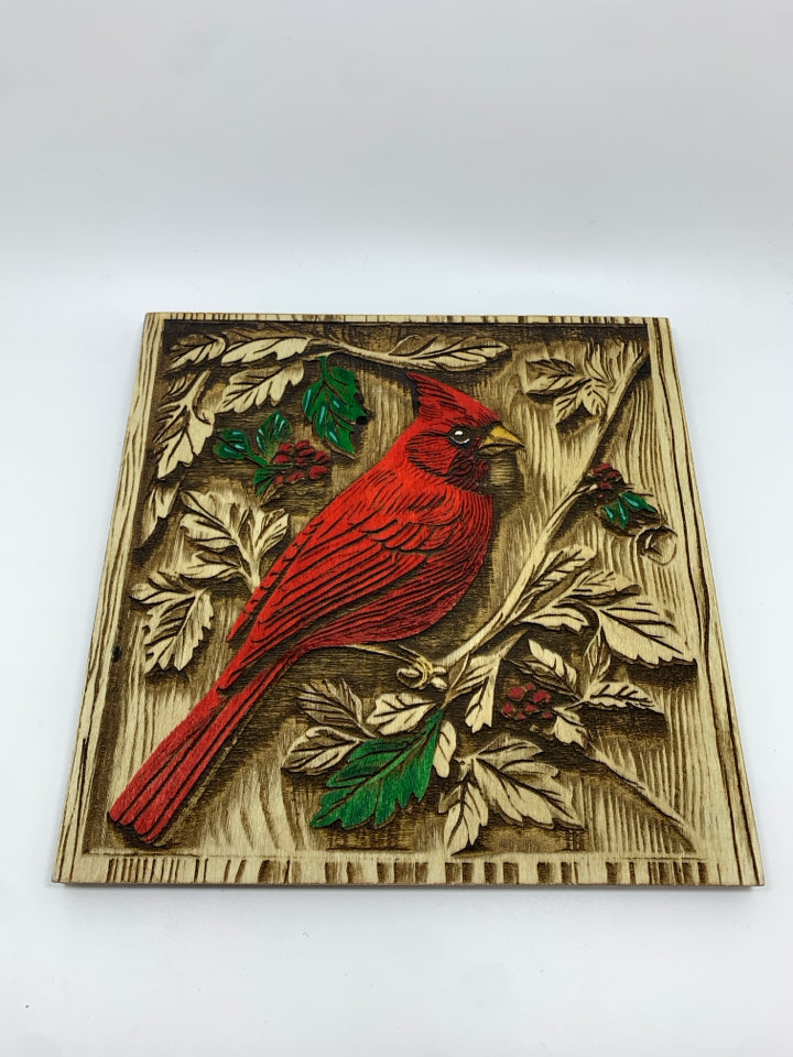 CARVED CARDINAL PLAQUE.