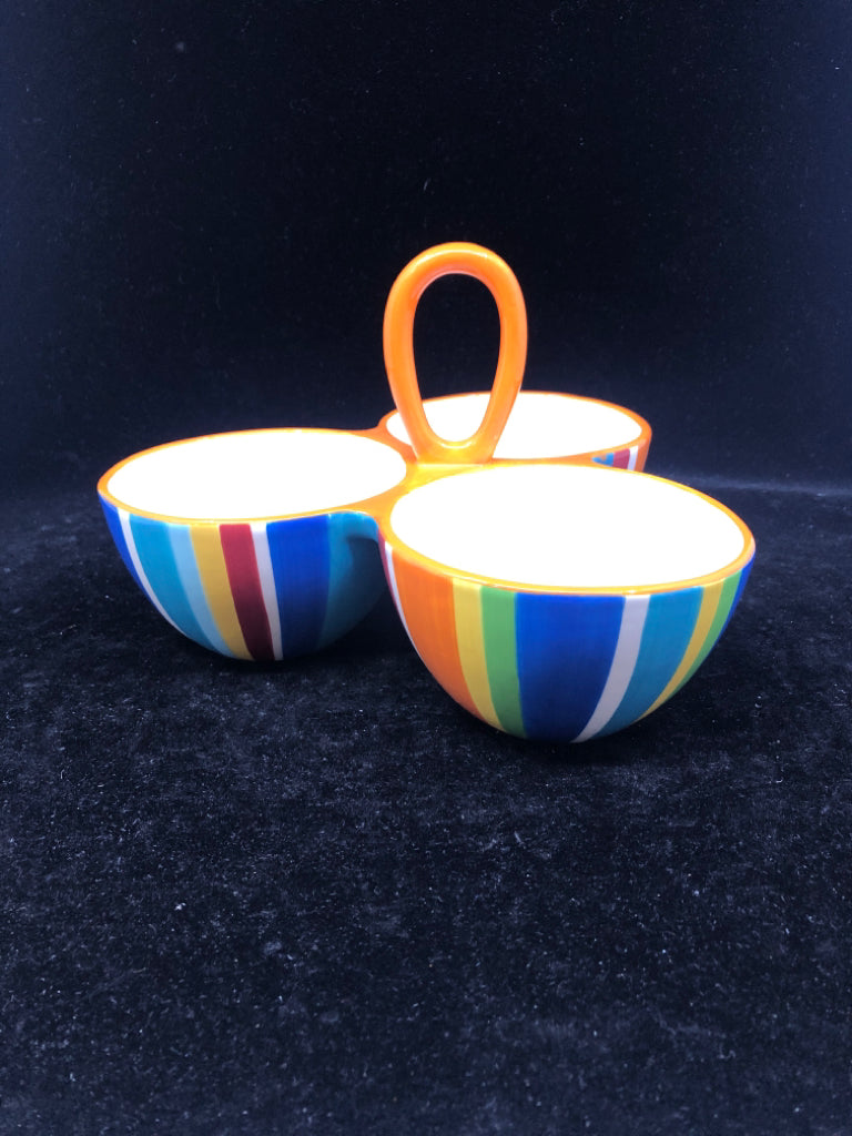 COLORFUL STRIPED 3 SECTION SERVER W HANDLE.