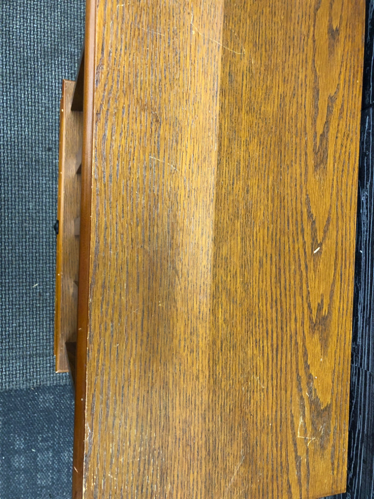 DARK WOOD MAGAZINE RACK SIDE TABLE.