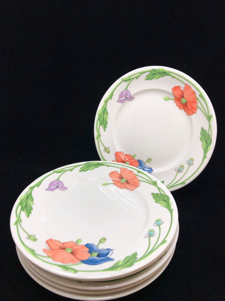 6 AMAPOLA FLORAL LUNCH PLATES.