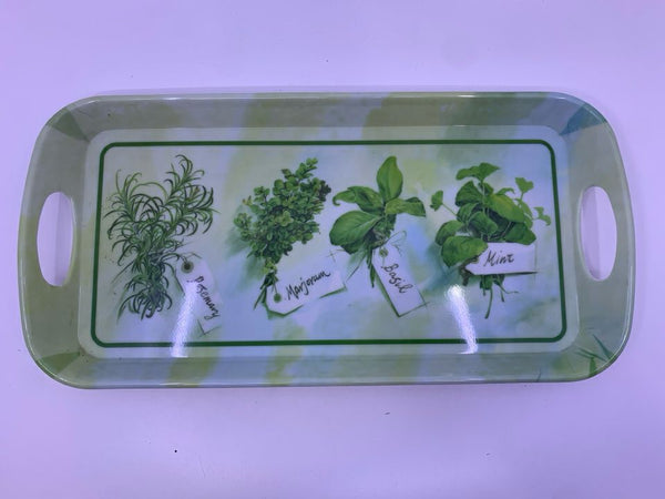 PLASTIC RECTANGLE TRAY W/ HERB BUNCHES.