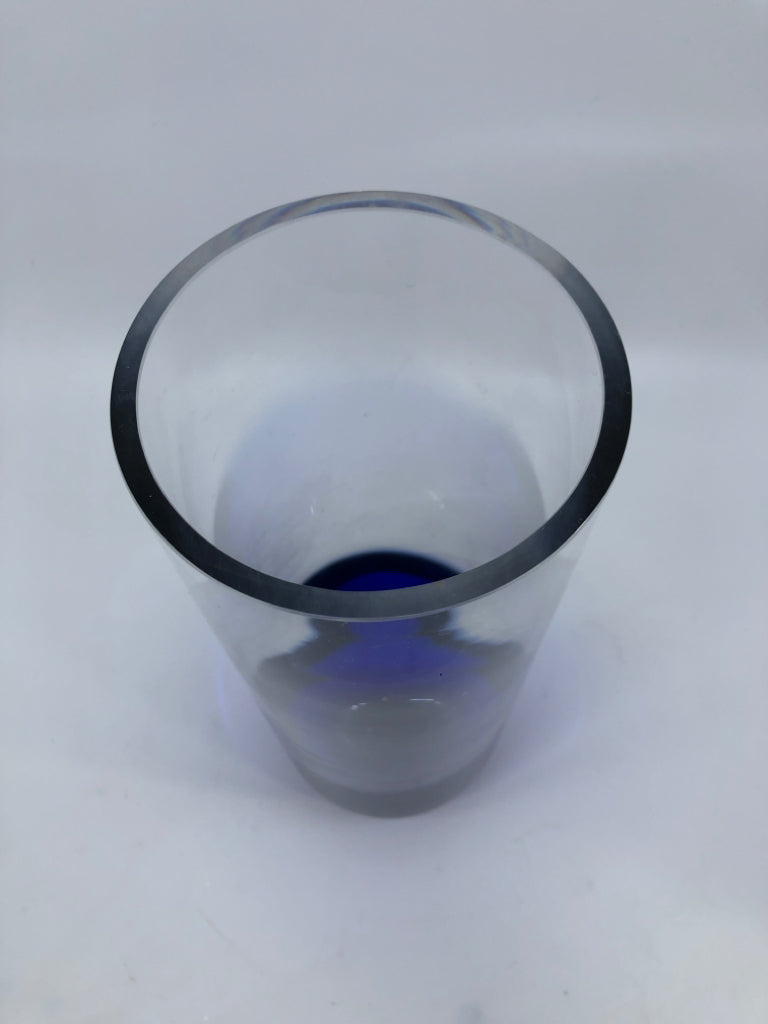 BLUE TO CLEAR GLASS VASE.
