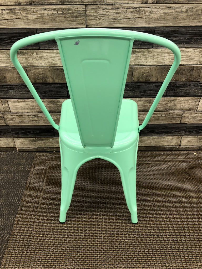 TEAL METAL CHAIR.