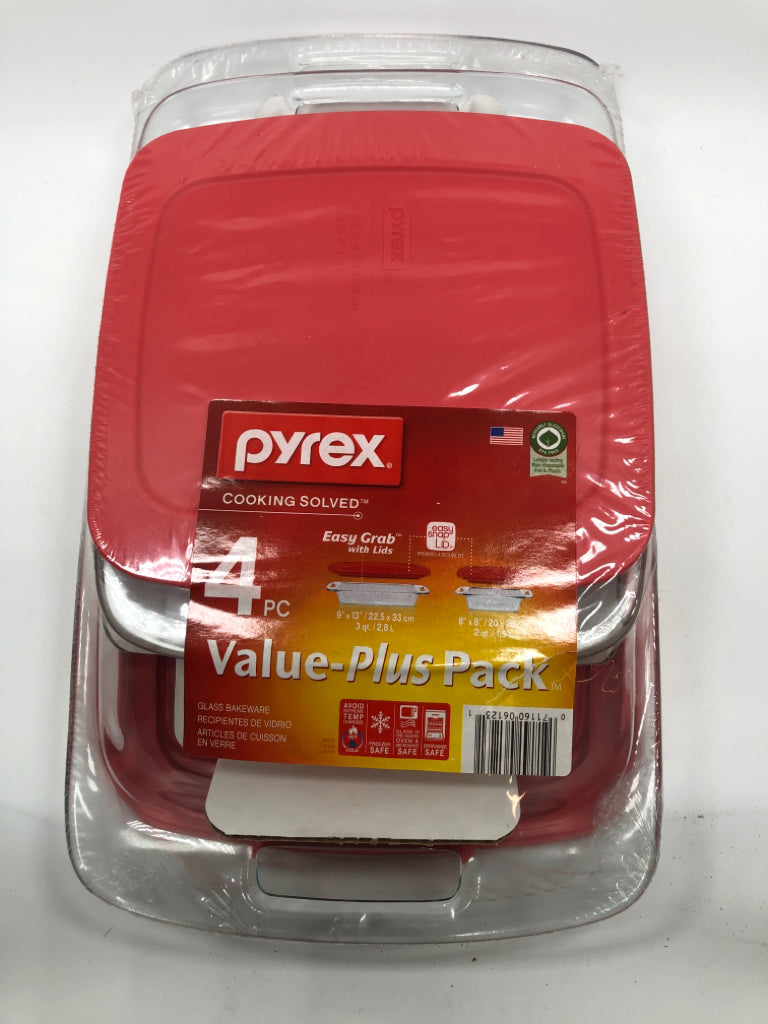 NIP 4PC PYREX GLASS BAKEWARE PACK.