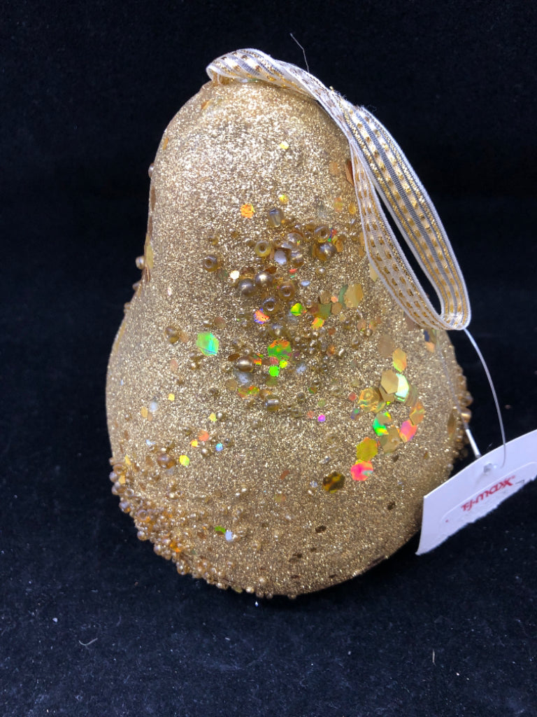 GOLD GLITTER PEAR W LEAF.