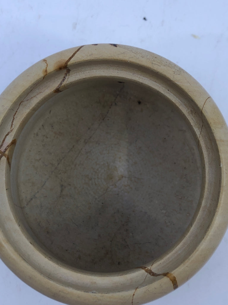 HEAVY TAN STONE SHORT VASE.