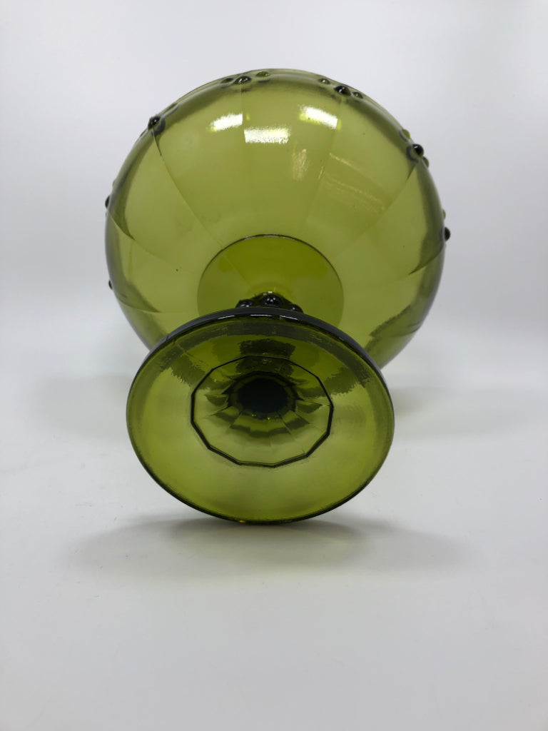 VTG GREEN GLASS CANDY DISH.