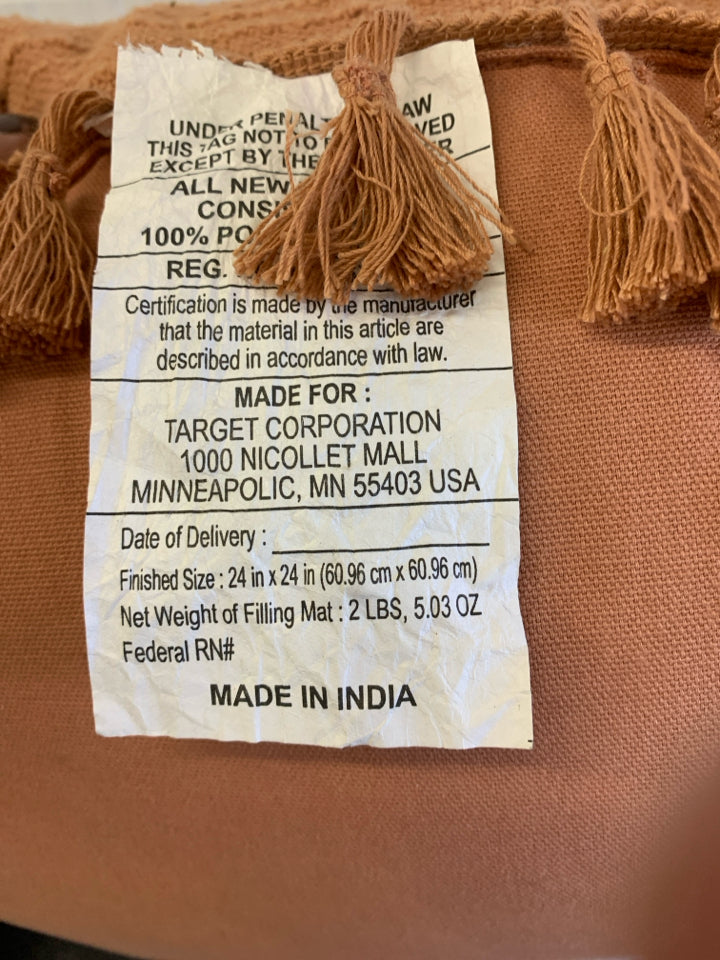 PINK BOHO PILLOW W/TASSELS.