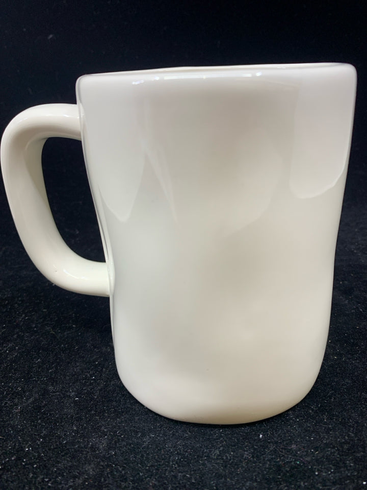 WHITE W/ RED JINGLE COFFEE MUG-RAE DUNN-5"