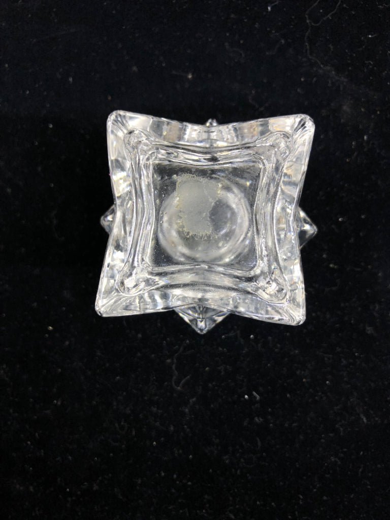 6 TAPERED CRYSTAL CANDLE HOLDERS PINCHED SQUARE.