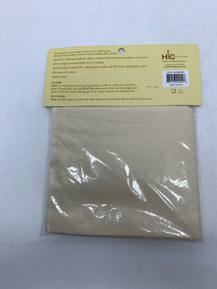 NIP NATURAL COTTON PASTRY CLOTH & ROLLING PIN COVER.