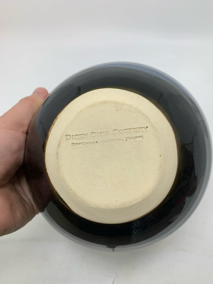 DIRTY BIRD POTTERY COLOR BLOCK BLUE/BROWN BOWL.