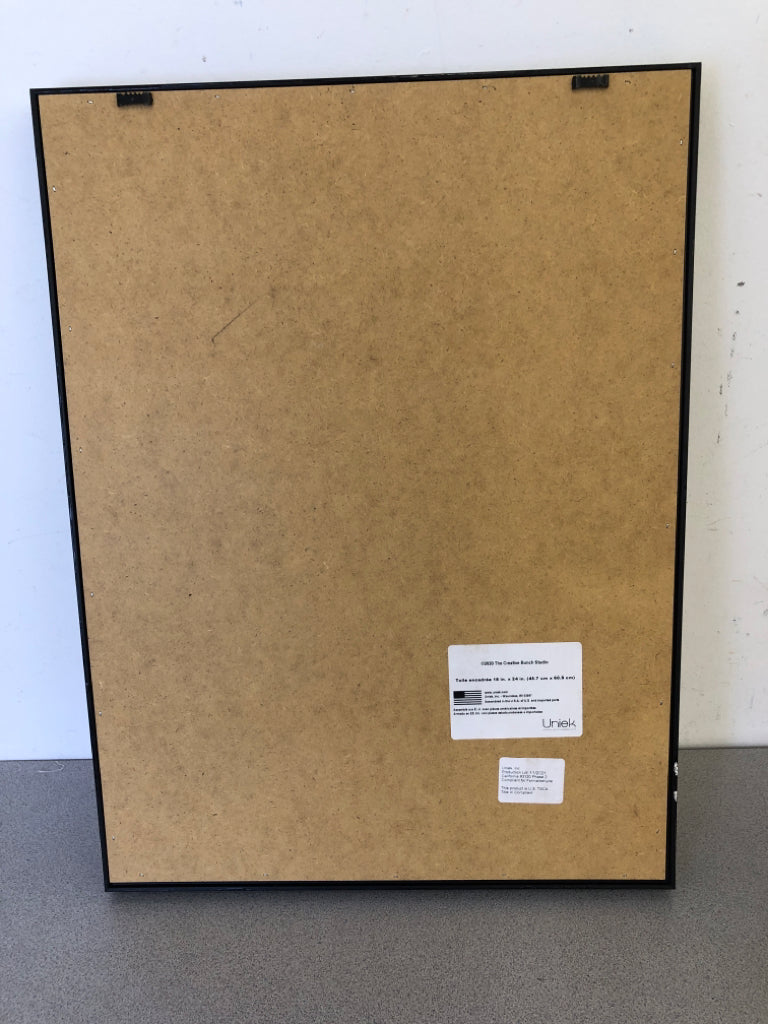 MAP OF ASIA CANVAS IN BLACK + GOLD FRAME.