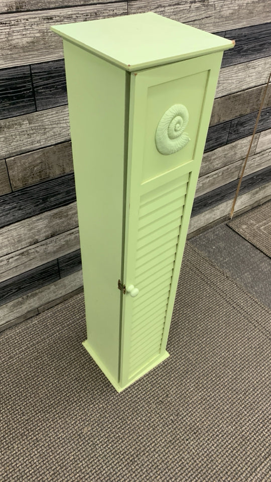 GREEN NARROW SEASHELL SHELF CABINET.