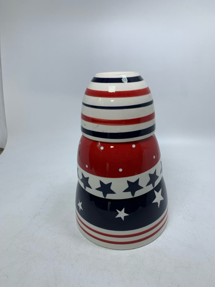 3 RED WHITE & BLUE NESTING BOWLS.